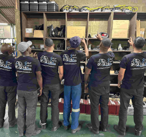 Golf carts and all employees proudly displaying the company logo on their back.