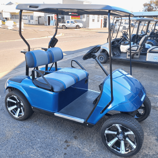 A fully refurbished blue cart complete repairs, restored to top condition and ready for sale.
